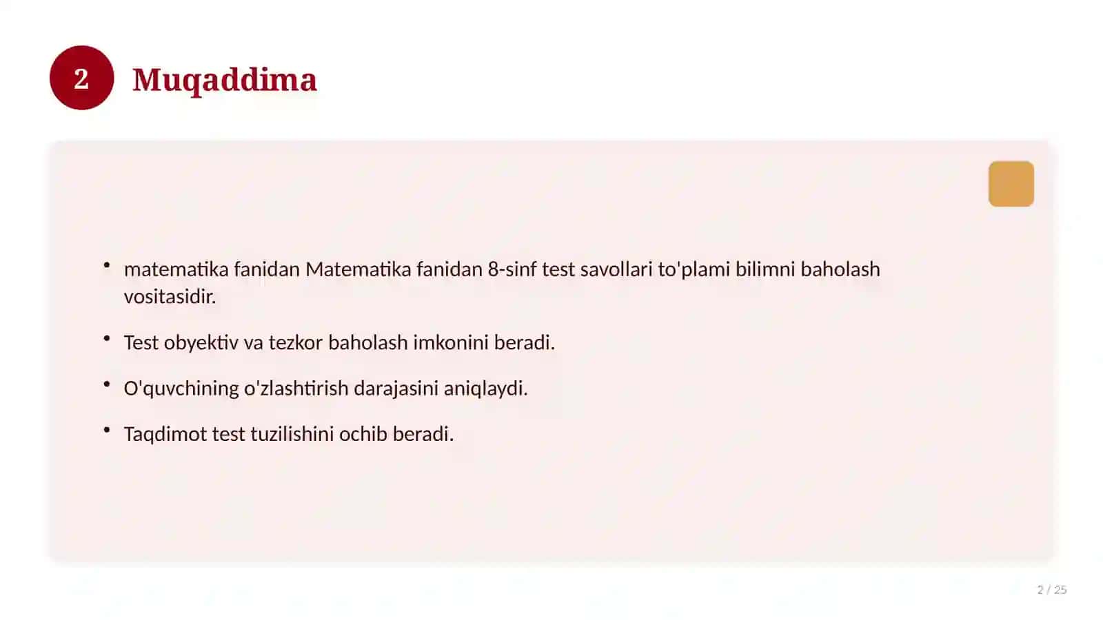 Matematika fanidan 8-sinf test savollari to'plami 2