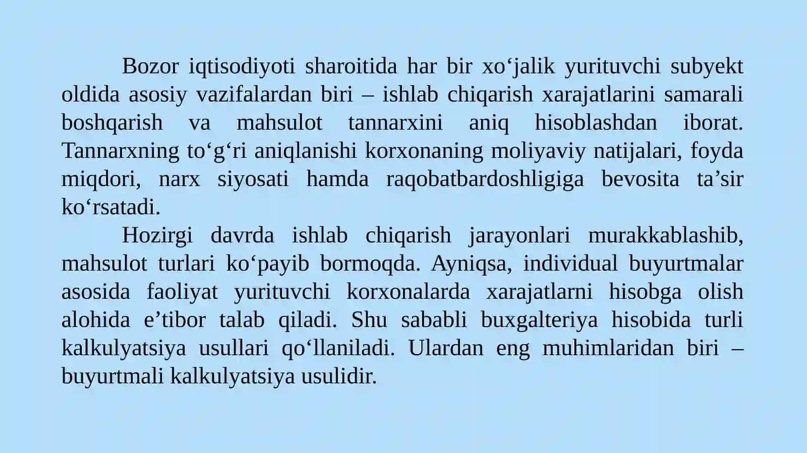 BUYURTMALI KALKULYATSIYA USULI 2
