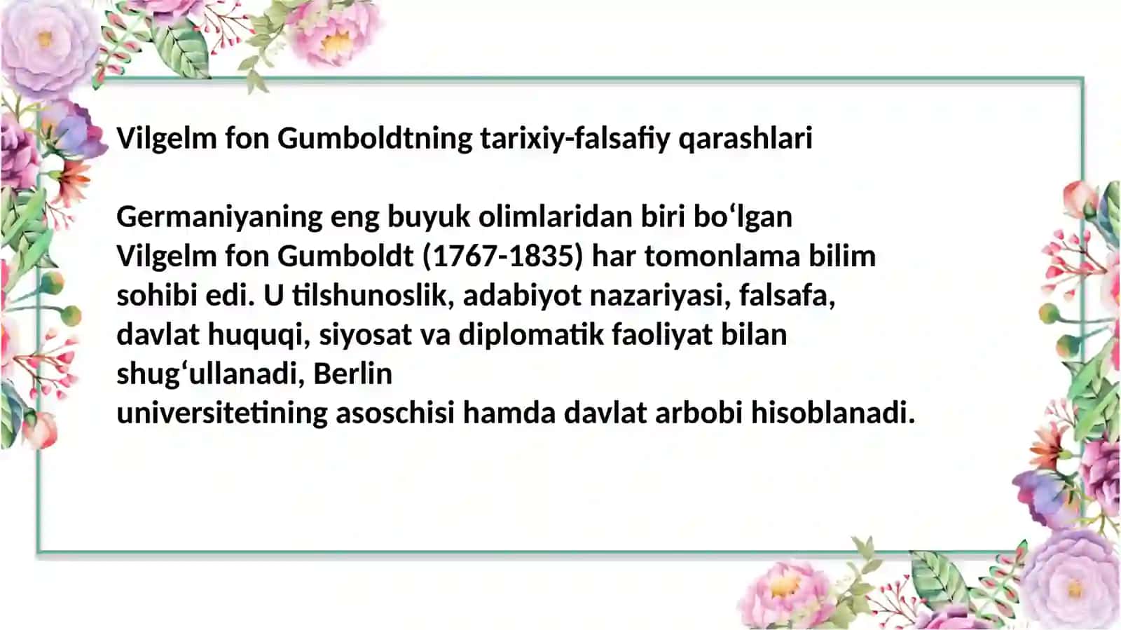 VILGELIM FON GUMBOLDT VA UMUMIY TILSHUNOSLIK. KOMPARATIVISTIKA 2