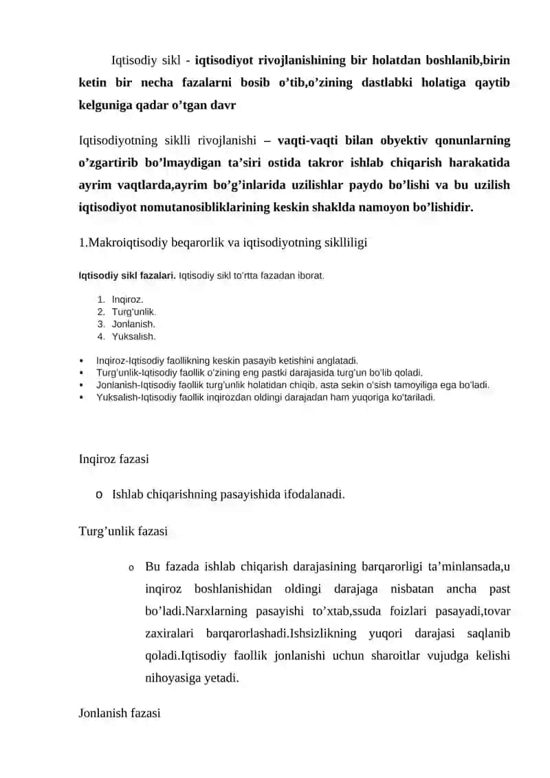 IQTISODIY RIVOJLANISHNING SIKLI VA IQTISODIY SIKL 2
