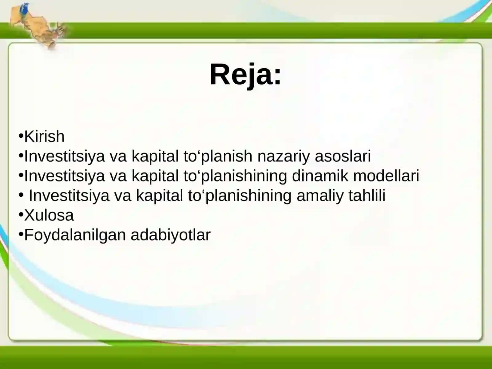 Investitsiya va kapital toʻplanishining dinamik modellari 2