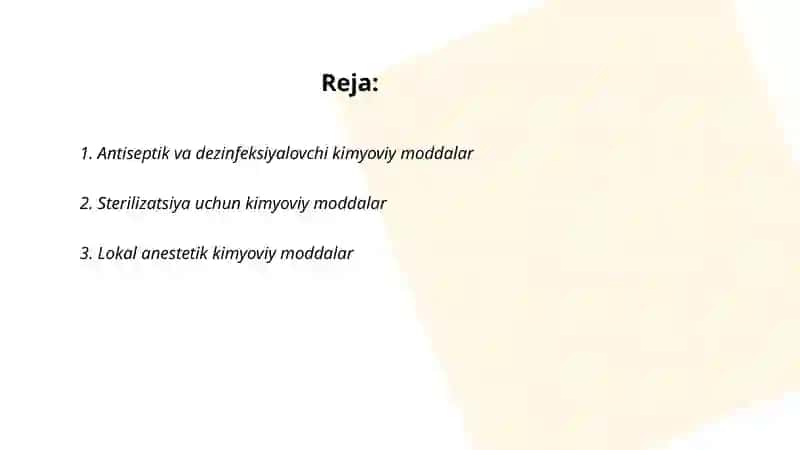 Antiseptik va dezinfeksiyalovchi kimyoviy moddalar 2