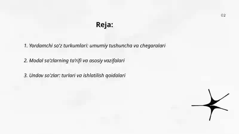Yordamchi sōz turkumlari. Modal, undov va taqlid sōzlar 2