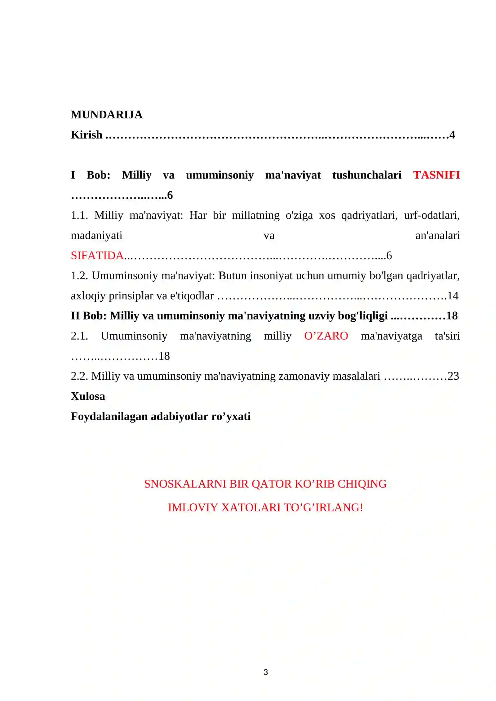 “Milliy g’oya, ma’naviyat asoslari va huquq ta’limi” kurs ishi 2