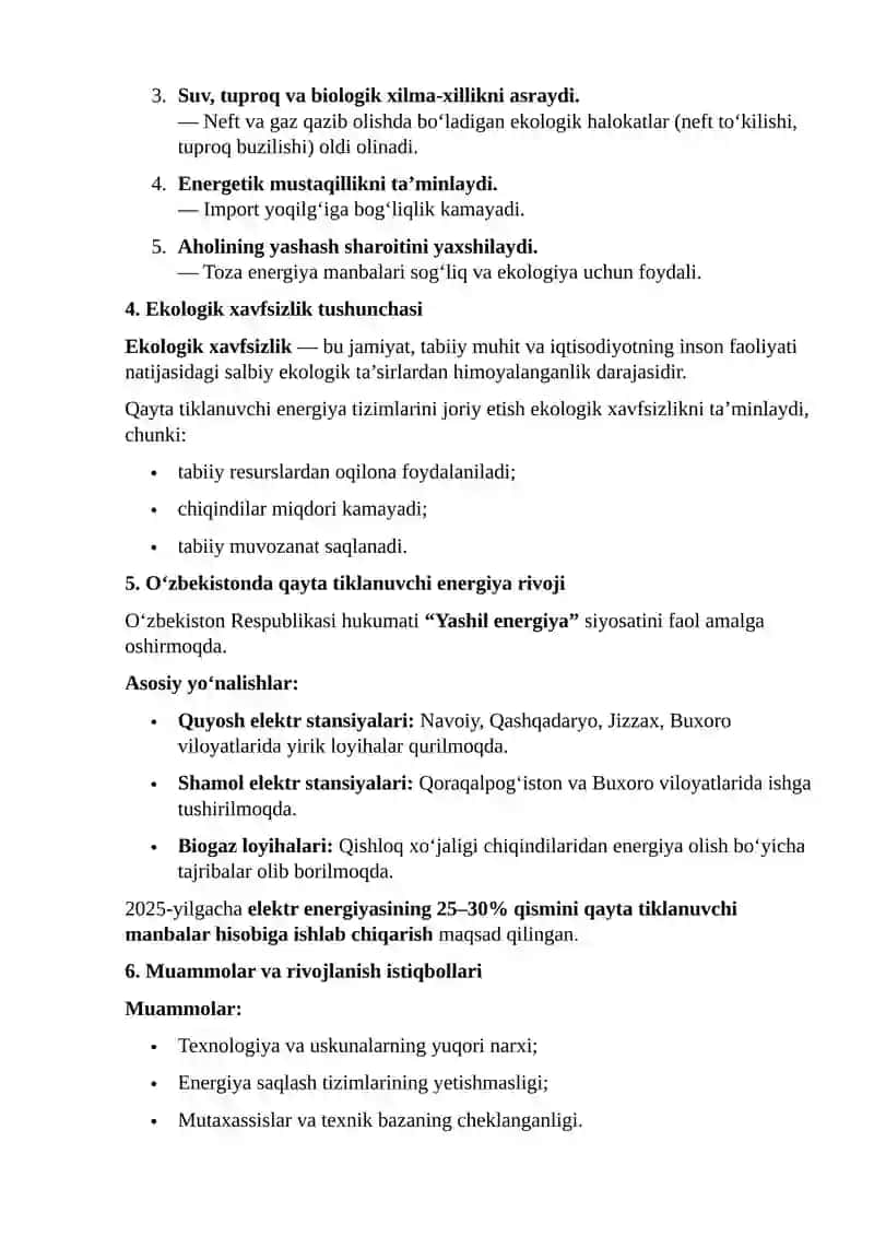 Qayta tiklanuvchi energiya manbalari va ekologik xavfsizlik 2