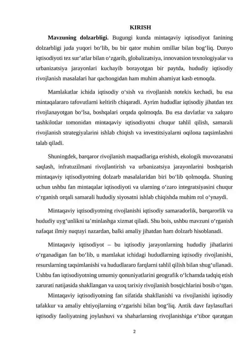 mintaqaviy iqtisodiy siyosatning mohiyati va vazifalari. 2