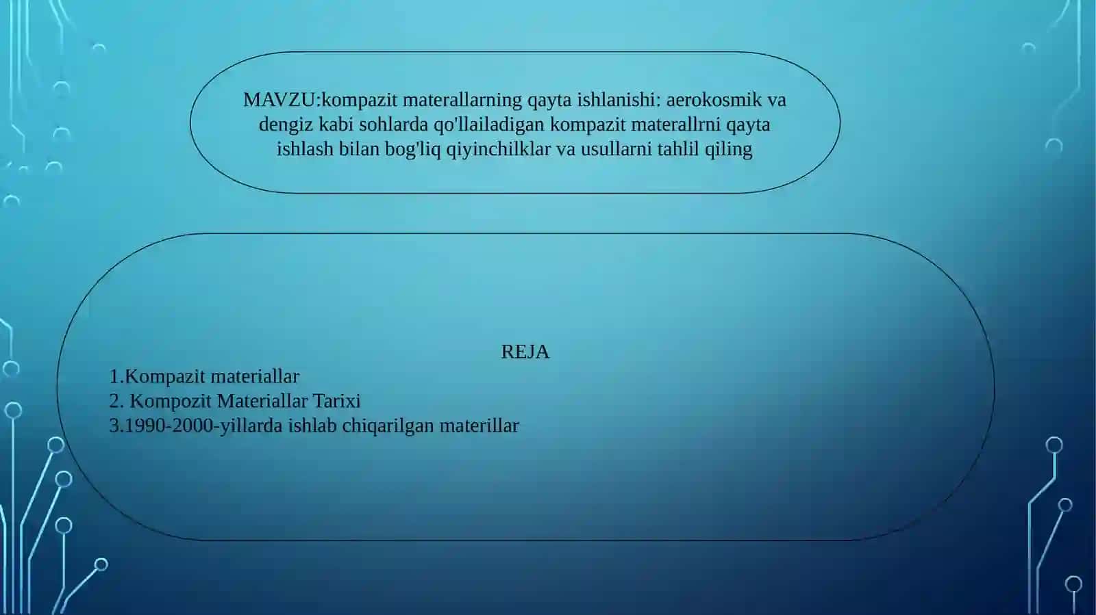 kompazitmaterallarning qayta ishlanishi: aerokosmik va dengiz kabi sohalarda qo'llailadigan kompazit materallarni qayta ishlanish bilan bog'liq qiyinchiliklar va usullarni tahlil qiling 2