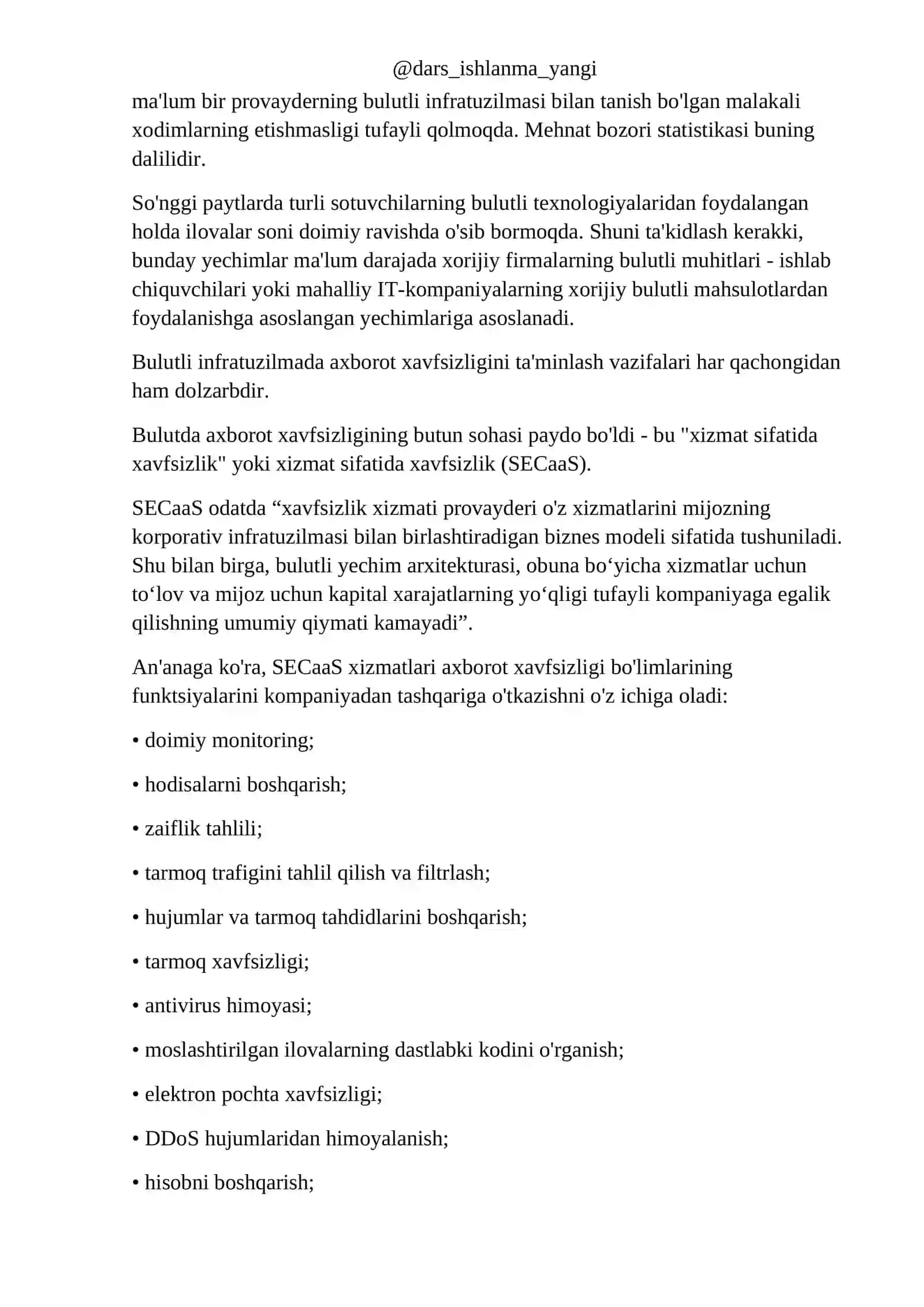 Maruza. Bulut infratuzilmasida axborot xavfsizligi masalalari 2