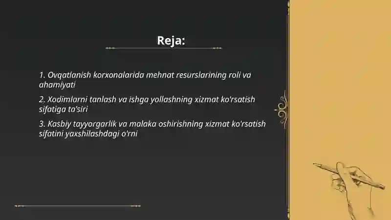Ovqatlanish korxonalari mehnat resurslarining ahamiyati va ularning xizmat korsatish sifatiga tasiri 2
