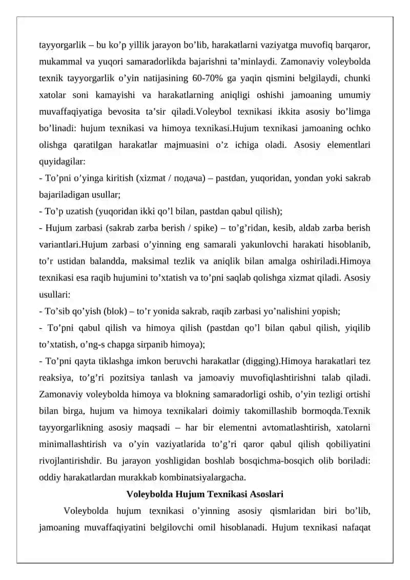 Voleybolda texnik tayyorgarlik asoslari (hujum va himoya texnikasi) 2