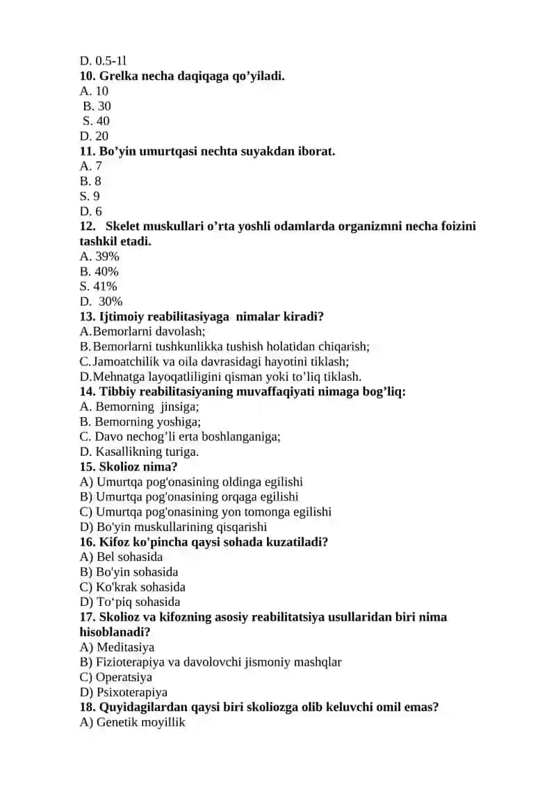 Reabilitatsiya asoslari, fizioterapiya va massaj fanidan 2