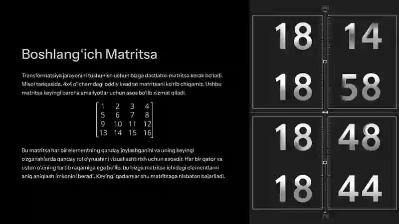 Matritsa Elementlarini O‘zgartirish va Transformatsiya Jarayoni 2