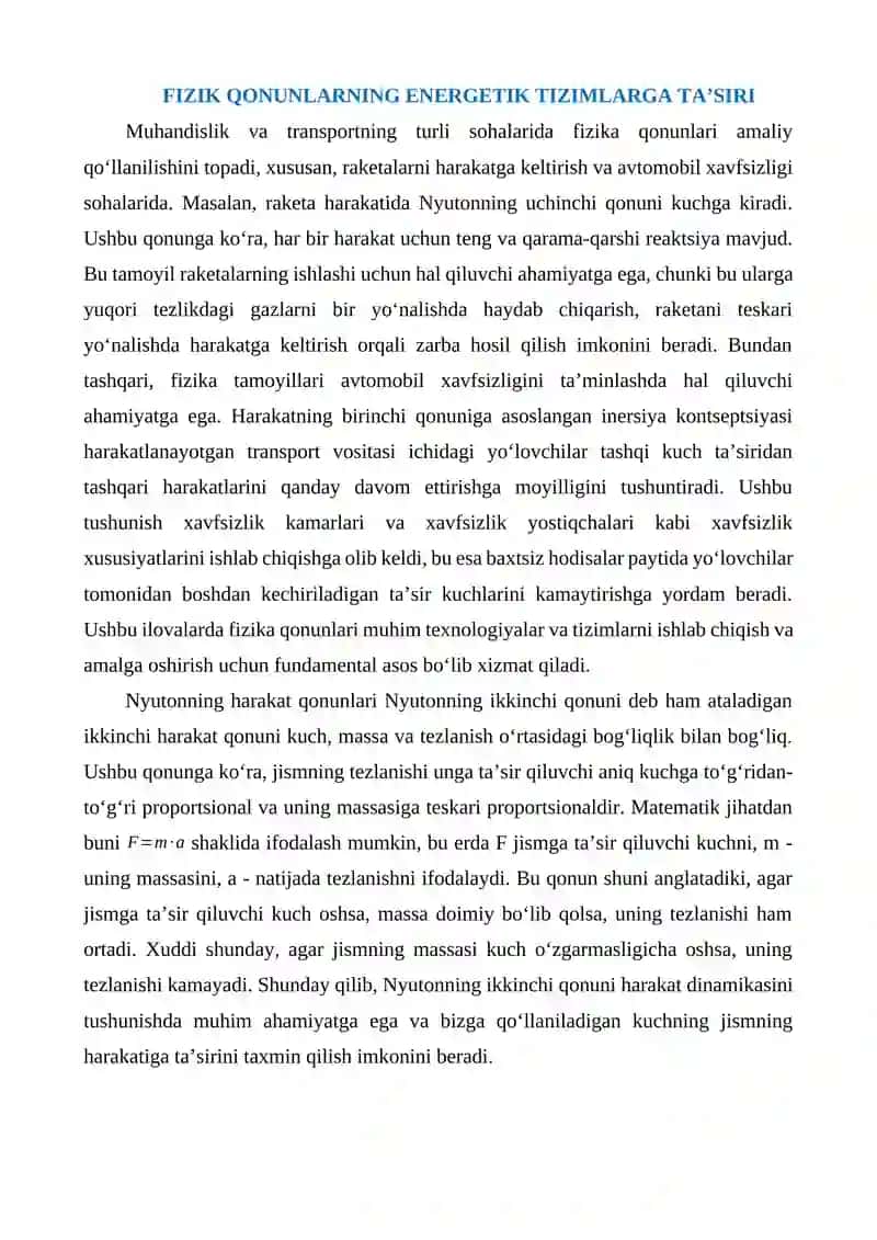 FIZIK QONUNLARNING ENERGETIK TIZIMLARGA TA’SIRI 2