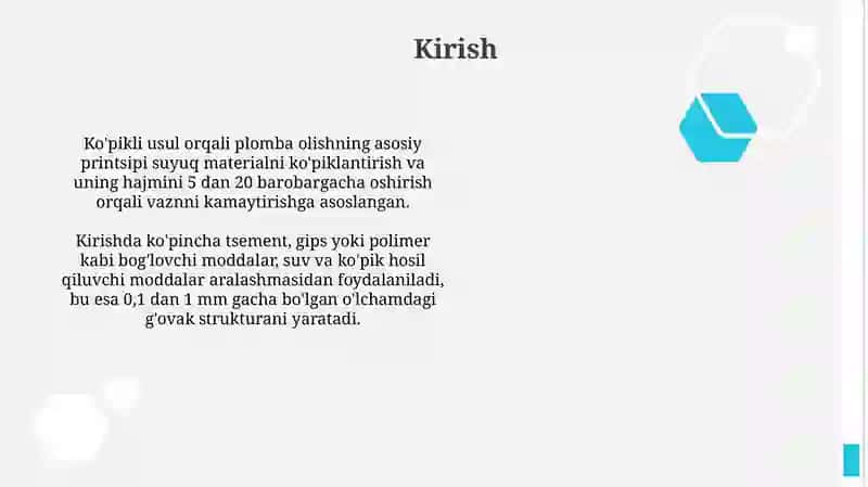 Ko'piklash usuli orqali olingan to'ldirgichlarni hisoblash 2