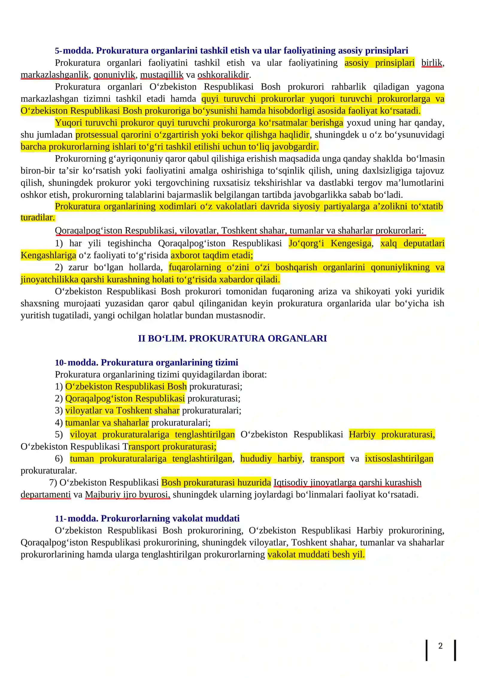 Prokuratura to'g'risda"gi qonun.  QO'LLANMASI 2