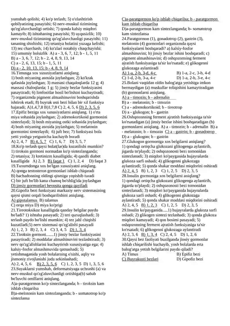 ichki sekretsiya bezlari test 2 qism 2