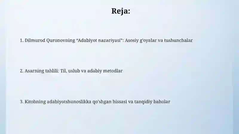 Dilmurod Quronovning "Adabiyot nazariyasi" kitobi haqida 2