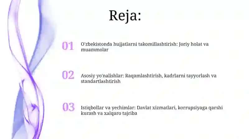 O'zbekiston Respublikasisa hujjatchilikning takomillashuvi 2