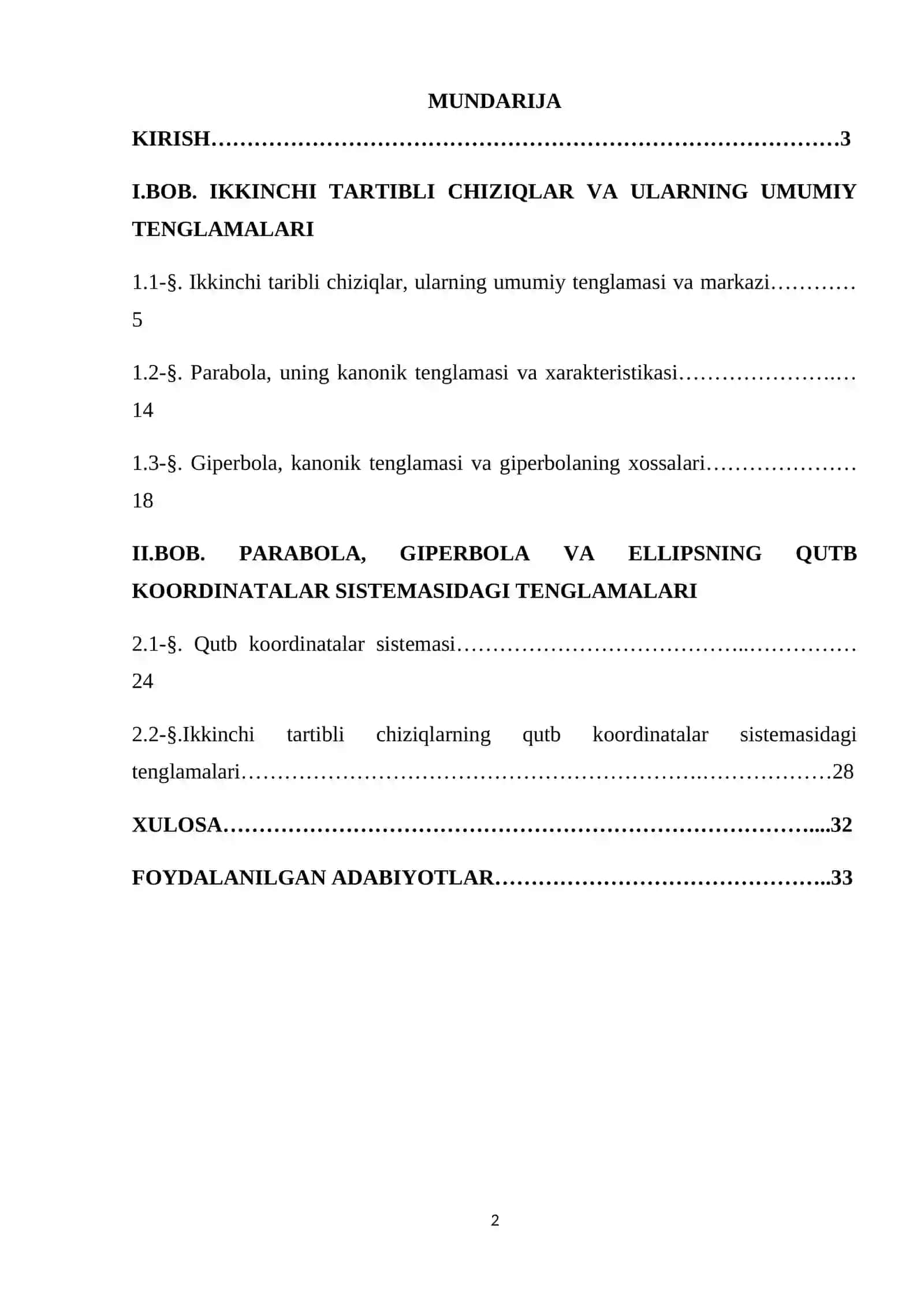 Ikkinchi tartibli chiziqning qutb koordinatalaridagi tenglamasi 2