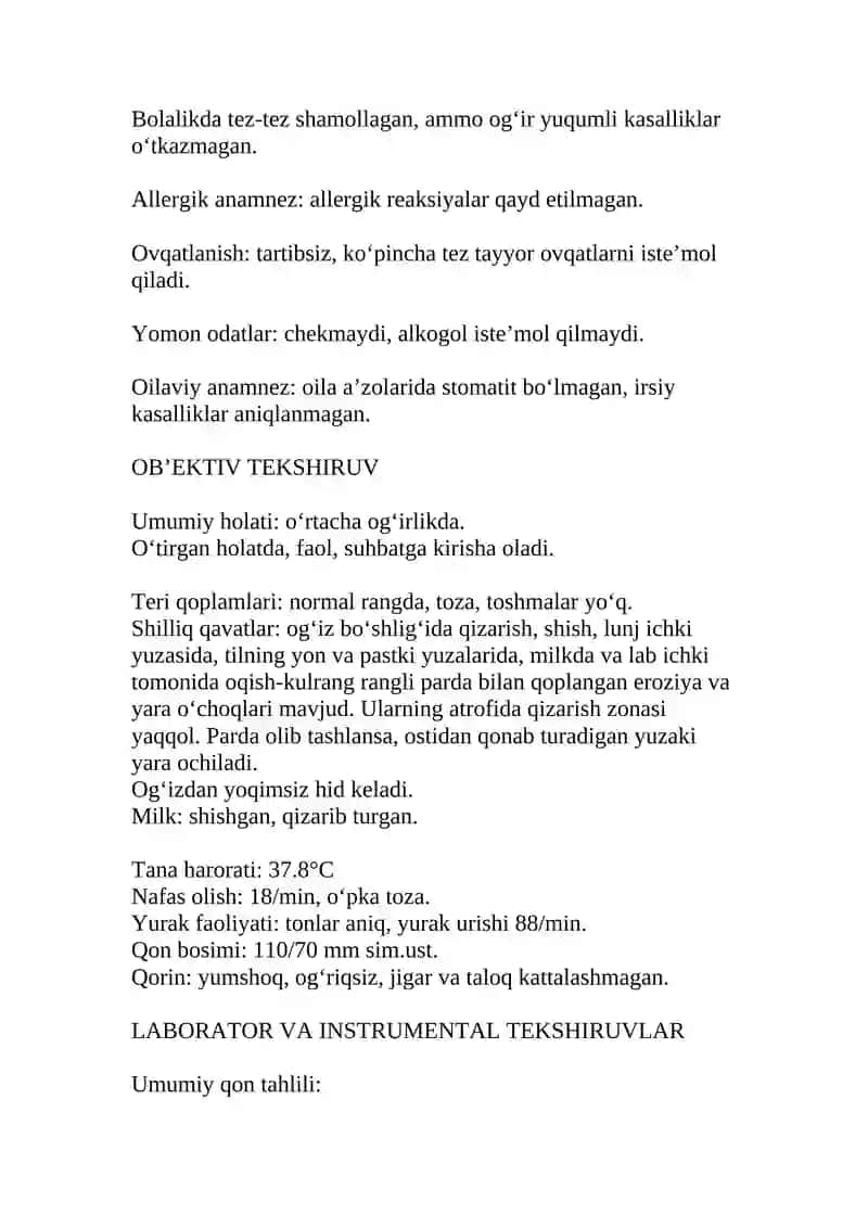 Stomatit kasallik tarixi 2