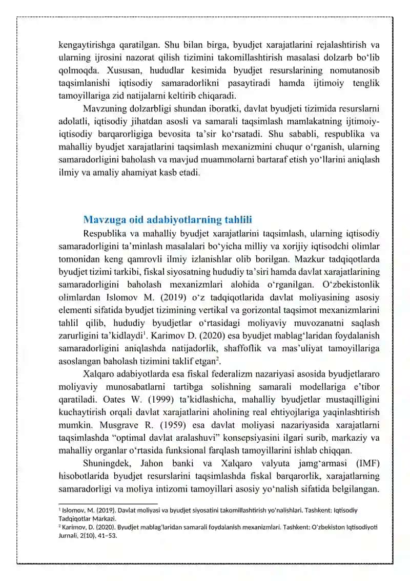 Respublika va mahalliy byudjet xarajatlarini taqsimlash va ulardan samarali foydalanish masalalari 2