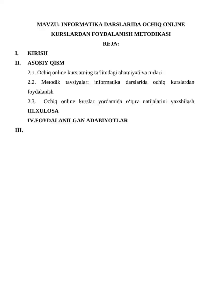 INFORMATIKA DARSLARIDA OCHIQ ONLINE KURSLARDAN FOYDALANISH METODIKASI 2