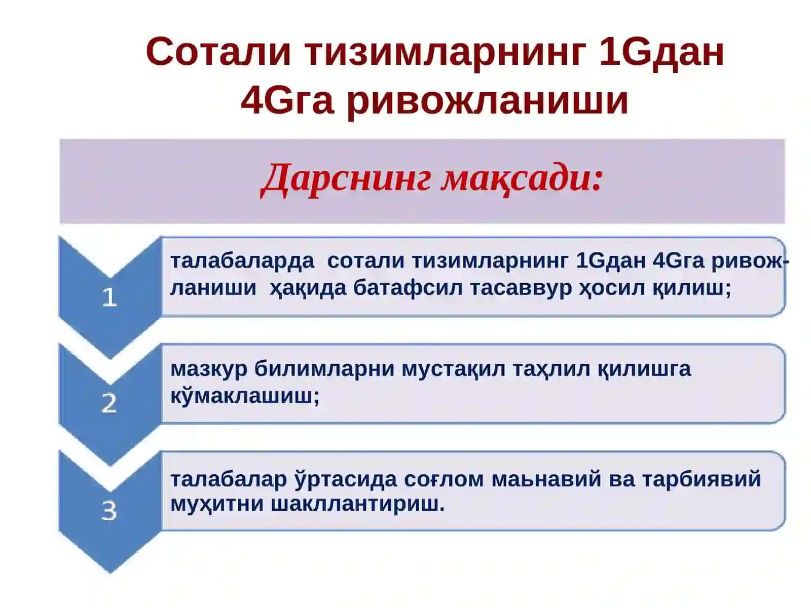 Сотали тизимларнинг1Gдан4Gга ривожланиши 2