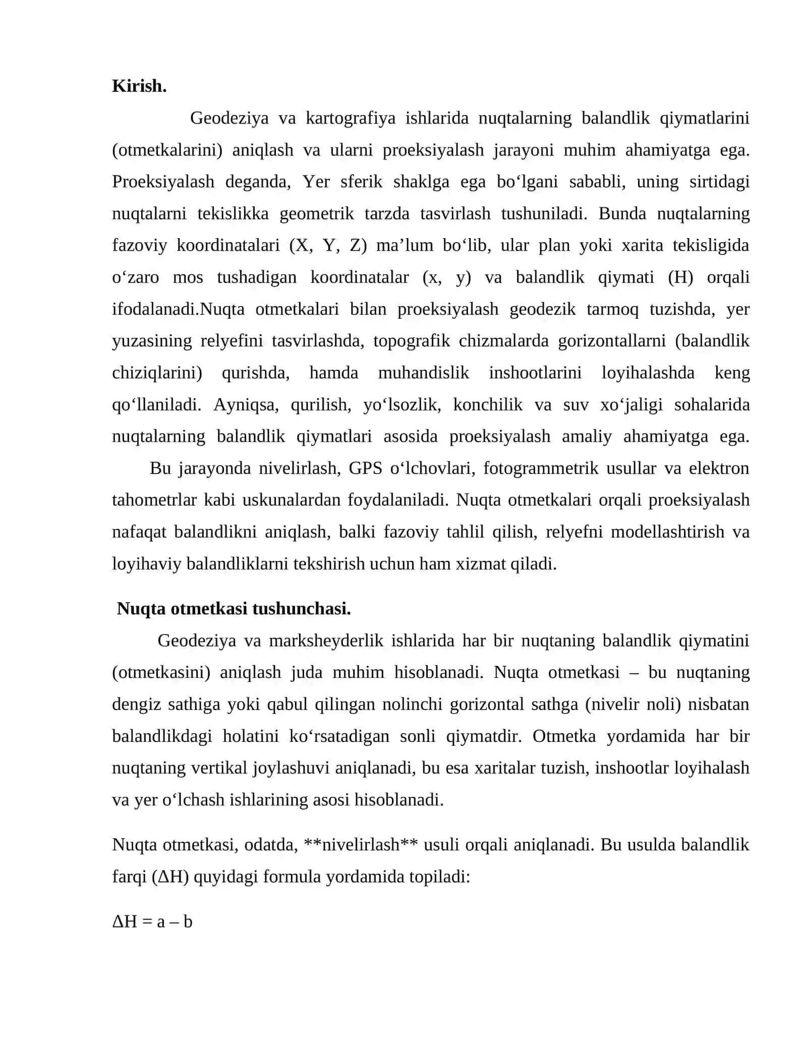 Nuqta otmetkalari (qiymatlari) bilan proeksiyalash haqida asosiy ma’lumotlar 2