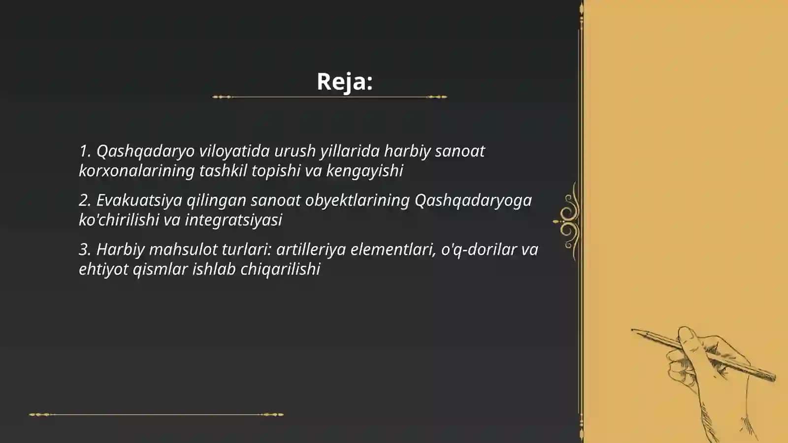 Qashqadaryo viloyati ikkinchi jahon urushi yillarida xarbiy sanoatdagi orni va ahamiyati 2