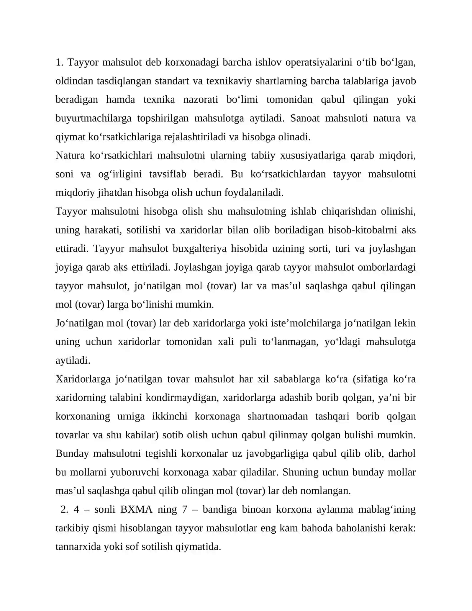 Tayyor mahsulot va uning sotilishini hisobga olish 2
