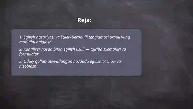Egilish usuli orqali yung modulini aniqlash 2