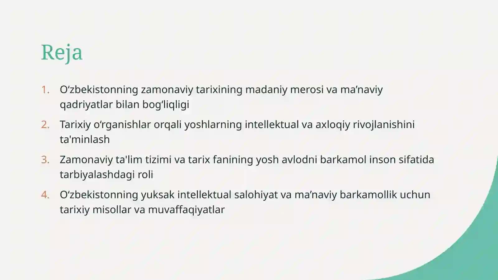 Yuksak intellektual salohiyatli, ma’naviy barkamol avlodni tarbiyalash, komil insonni voyaga yetkazishda O‘zbekistonning eng yangi tarix fanining o‘rni 2