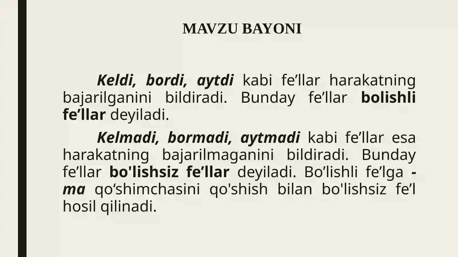 Bo‘lishli va bo‘lishsiz fe’llar 2