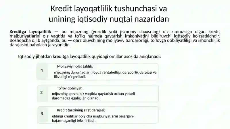 Mijozlar kreditga layoqatliligini baholashning xalqaro tajribasi 2