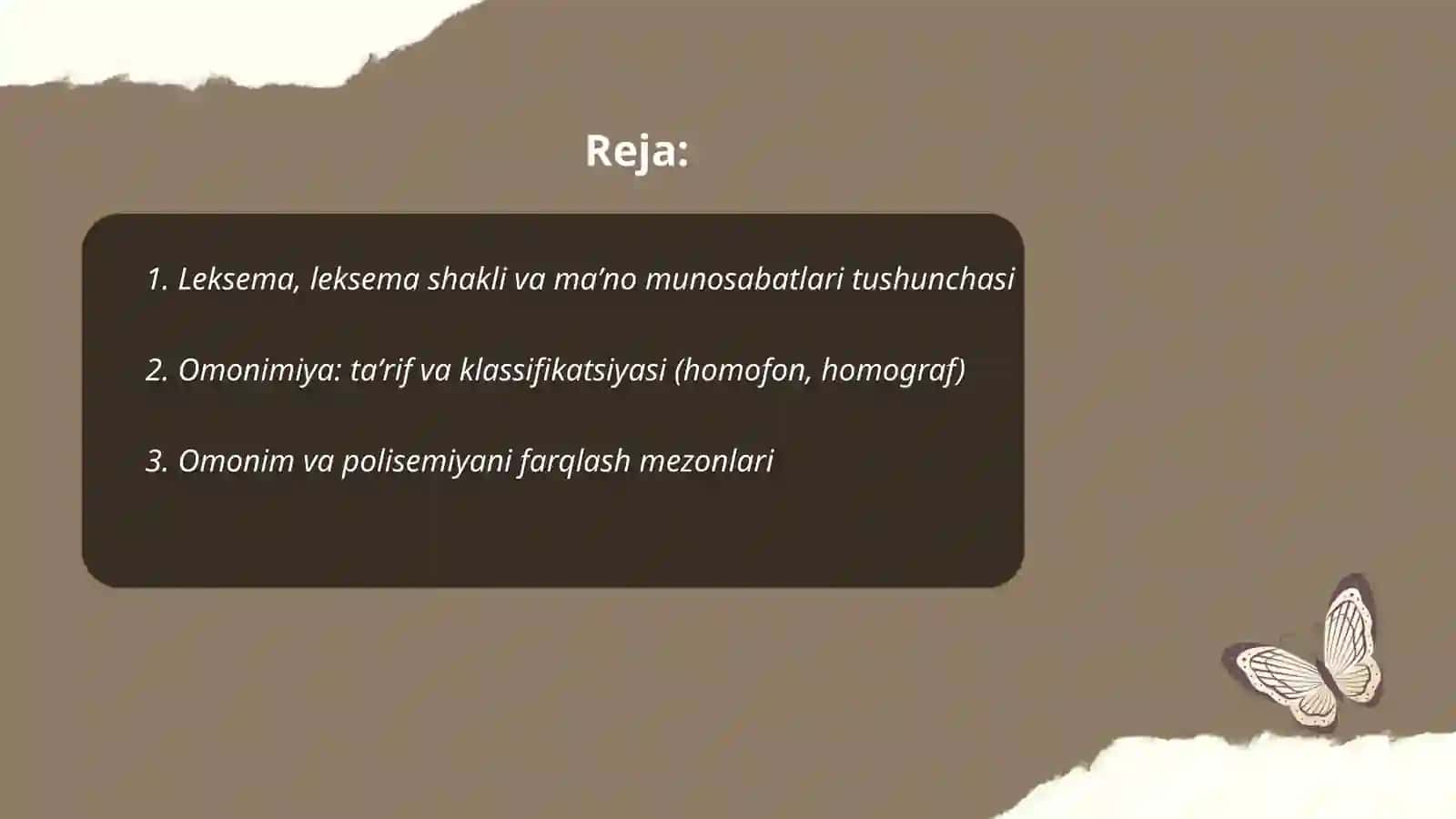 Oʻzbek tilida leksemalarning shakl va maʼno munosabatlari: omonimiya, sinonimiya, antonimiya 2