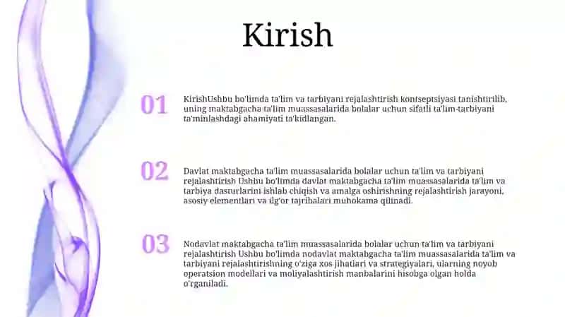 Talim Tarbiya Ishlarini Rejalashtirish.Bolalarga Davlat Va Nodavlat Maktabgacha Tashkilotlarda Talim Tarbiya Berish 2