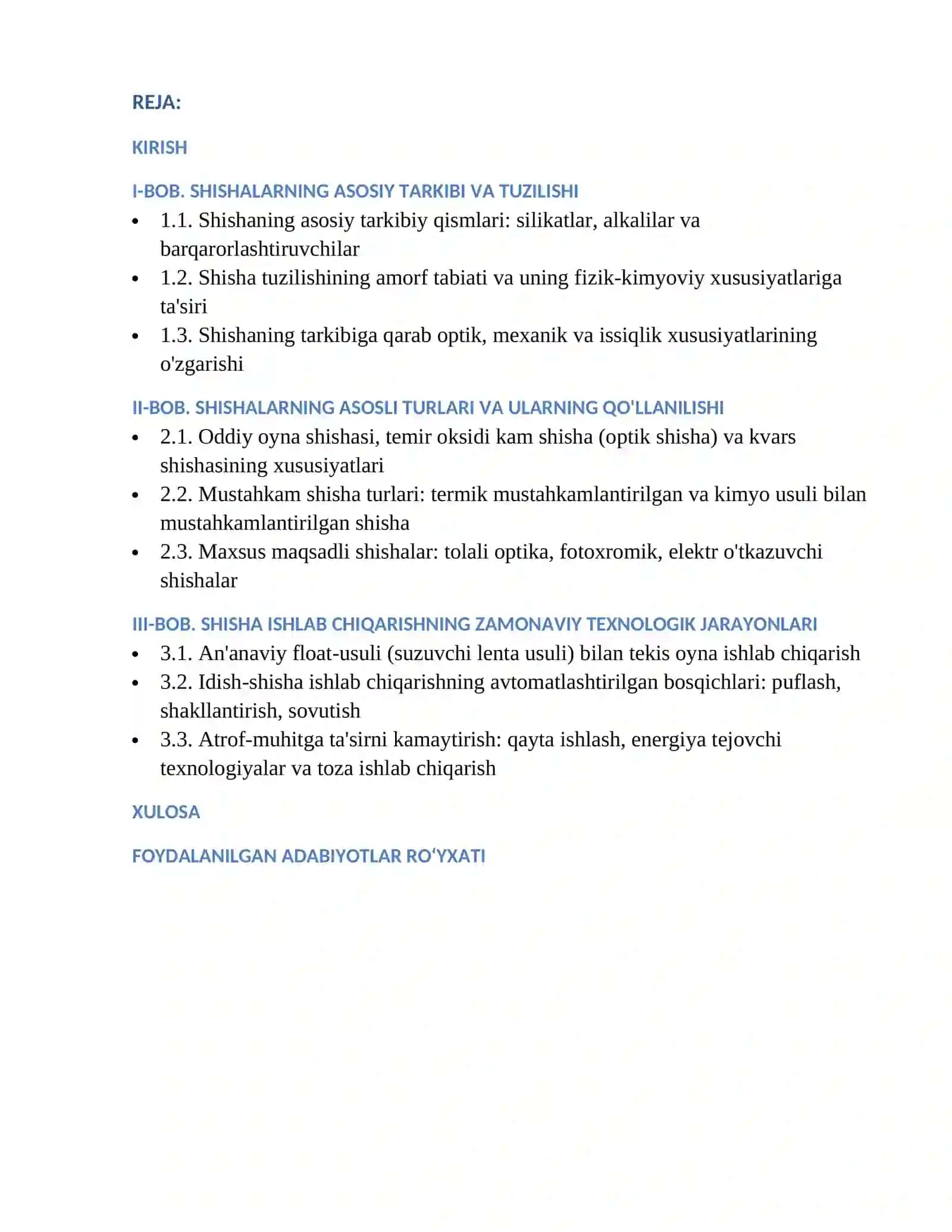 Shishalar, ularning tarkibi,tuzilishi va turlari,ishlab chiqish texnologiyasi 2