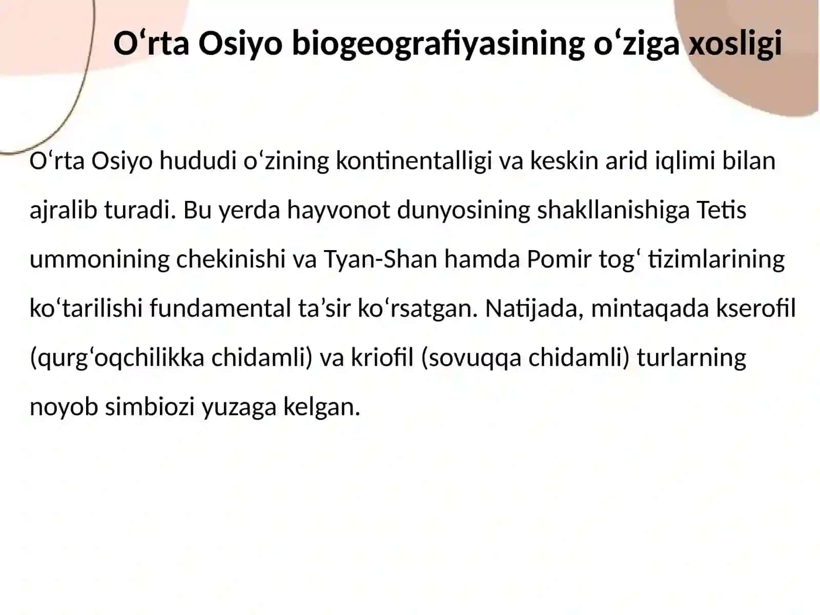 O'rta Osiyo tekisliklari suv havzalari va togʻ hududlarida yashovchi umurtqali hayvonlar 2