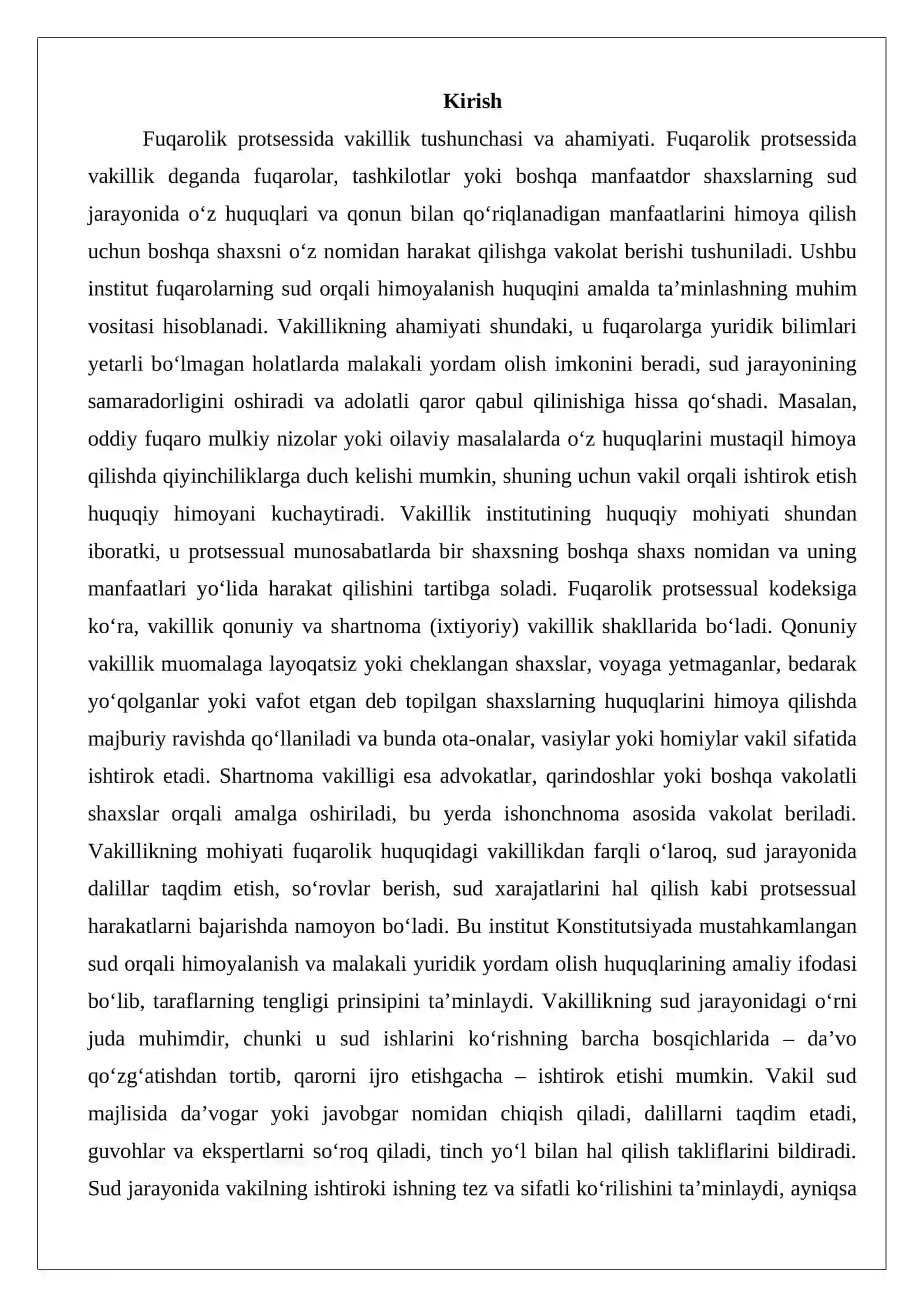 Fuqarolik protsessida vakil ishtiroki 2