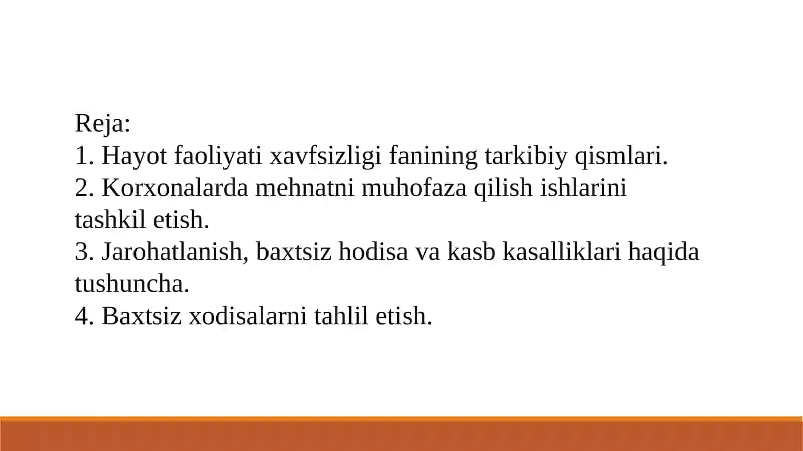 “Hayot faoliyat xavfsizligi” faniga kirish va huquqiy asoslar. 2