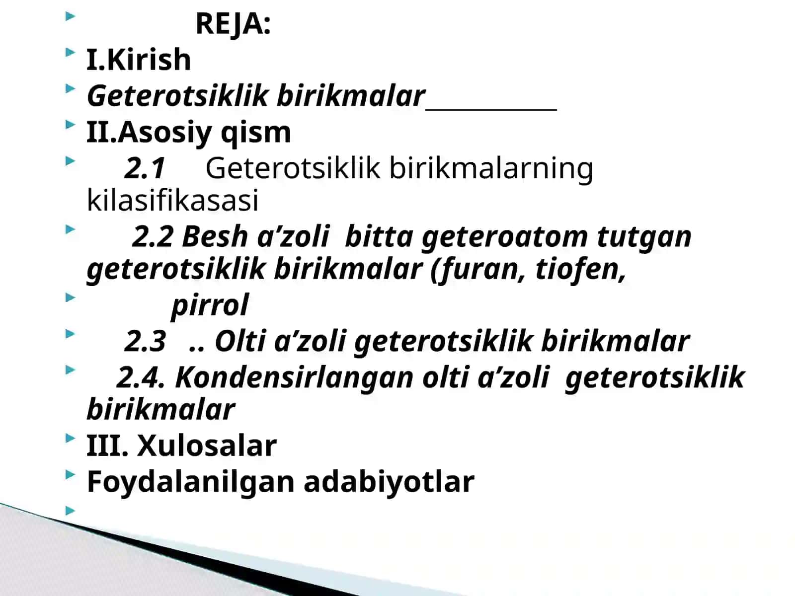 Atajanov Doniyorning Organik kimyo fanidan tayyorlagan 2