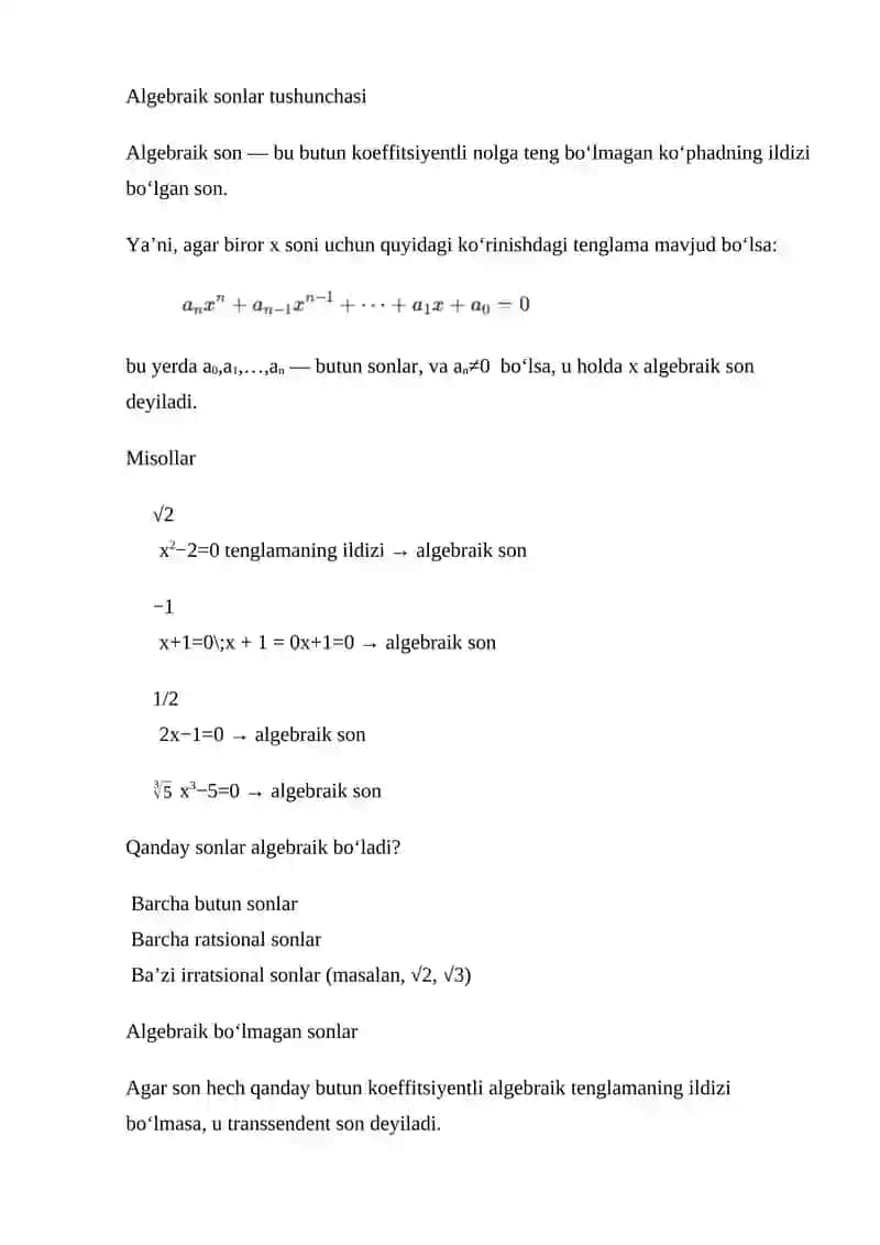 Algebraik sonlar maydoni 2