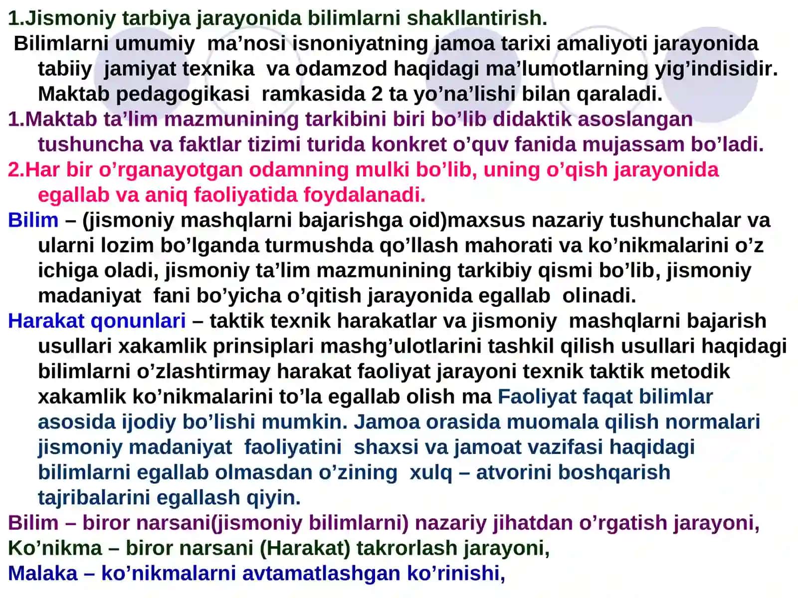Jismоniy tarbiyada bilim, harakat ko’nikmalarini shakllantirish 2