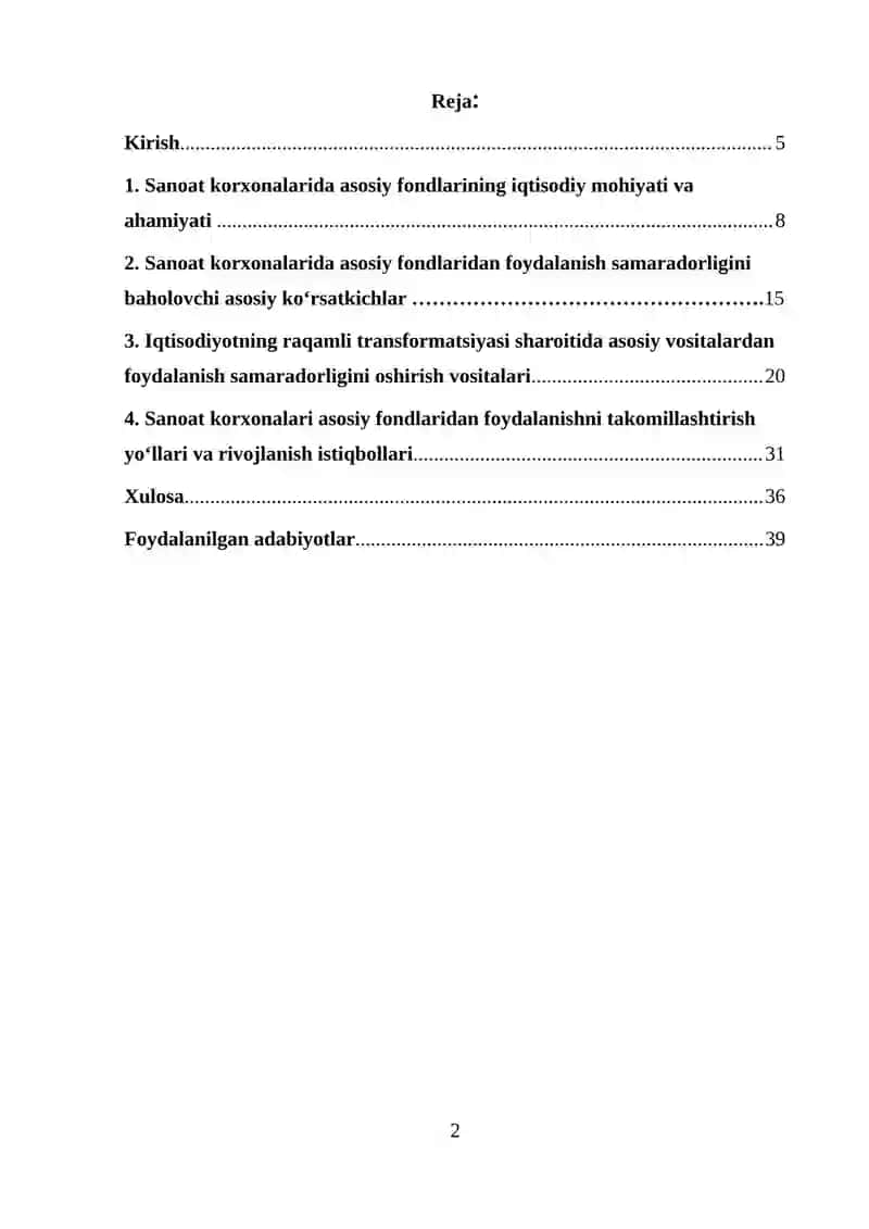 “Sanoat korxonalari asosiy fondlaridan foydalanishning asosiy texnik ko‘rsatkichlarini tahlil qilish va uni yaxshilash yo‘llari” mavzusida ilmiy ish 2