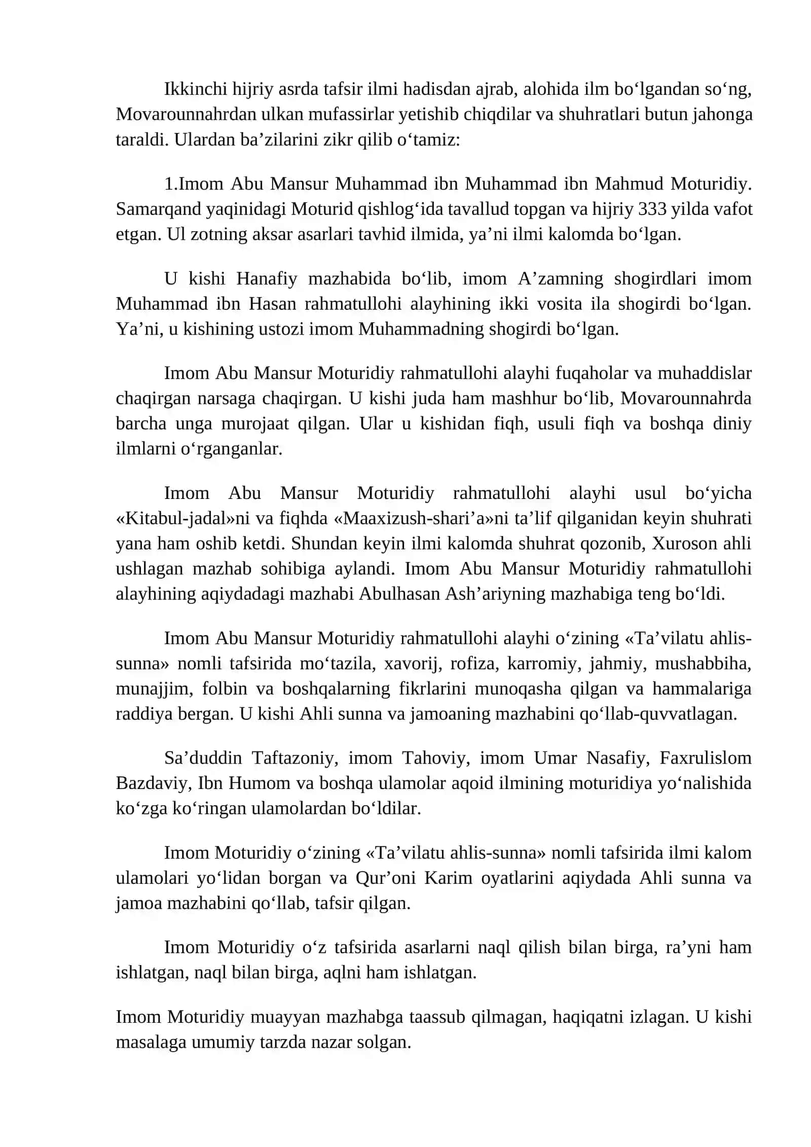 MOVAROUNNAHRDA TAFSIR ILMI (BIRINCHI MAQOLA) 2