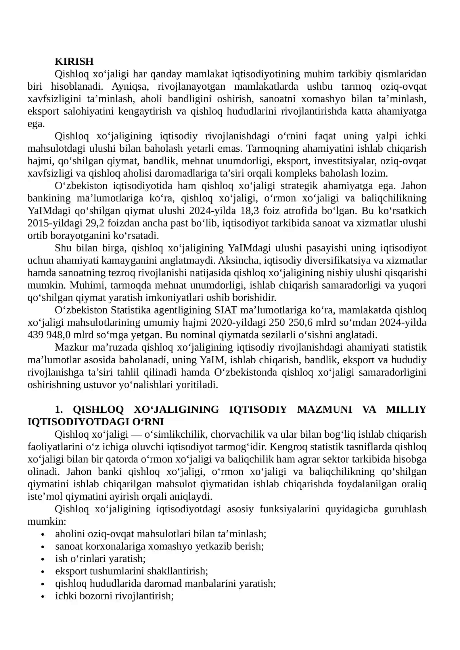 QISHLOQ XO‘JALIGINING IQTISODIY RIVOJLANISHDAGI AHAMIYATINI STATISTIK MA’LUMOTLAR ASOSIDA BAHOLASH 2