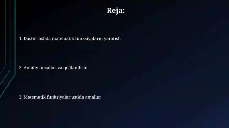 Dasturlashda matematik funksiyalar hosil qilish va ular ustida amallar 2