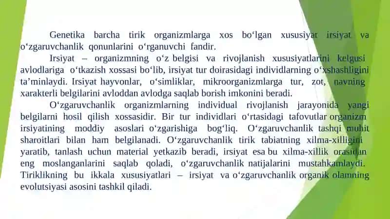 IRSIYATNING UMUMIY QONUNIYATLARI MENDELNING IRSIYAT QONUNLARI VA ULARNING MOHIYATI 2
