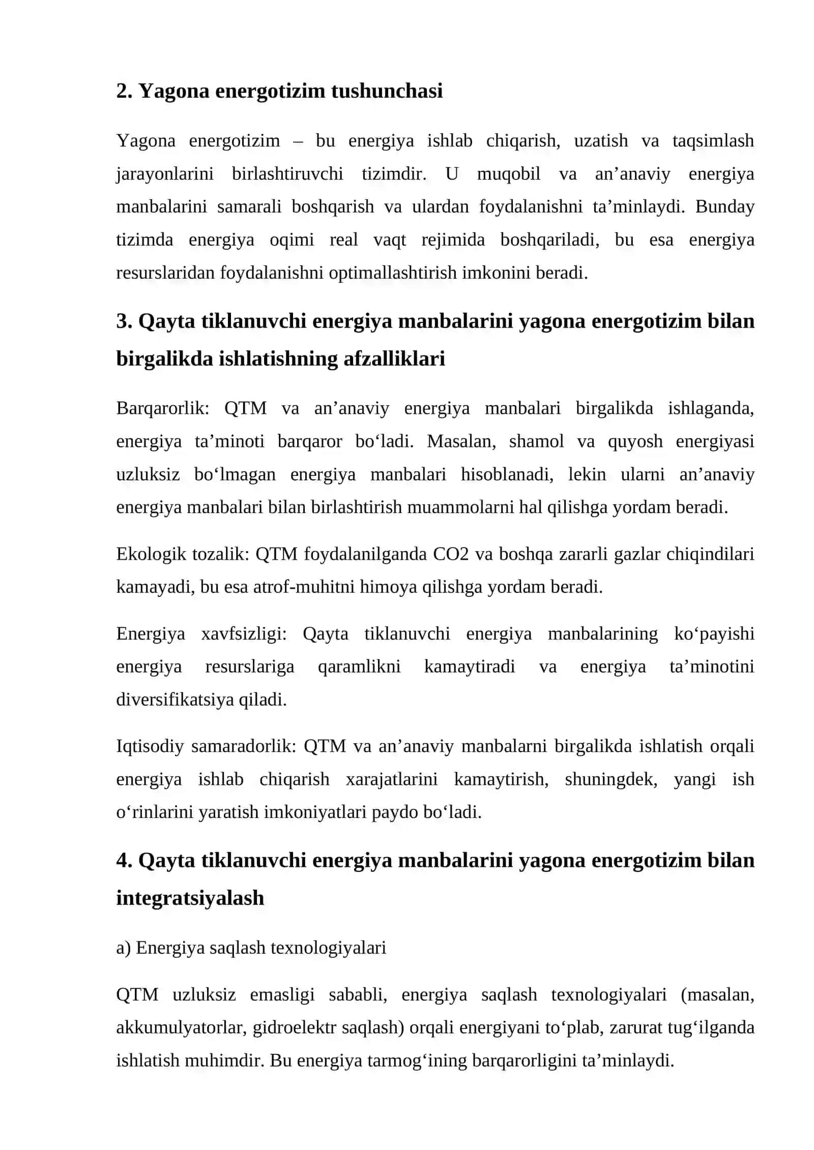 Qayta tiklanuvchi energiya manbalarini yagona energotizim bilan birgalikda ishlatish 2