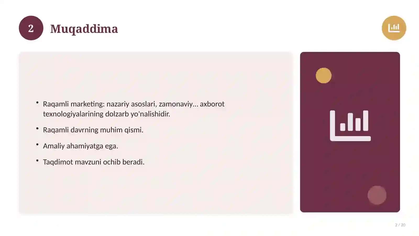 Raqamli marketing: nazariy asoslari, zamonaviy yondashuvda (Magistrlik dissertatsiyasi mavzusi) 2